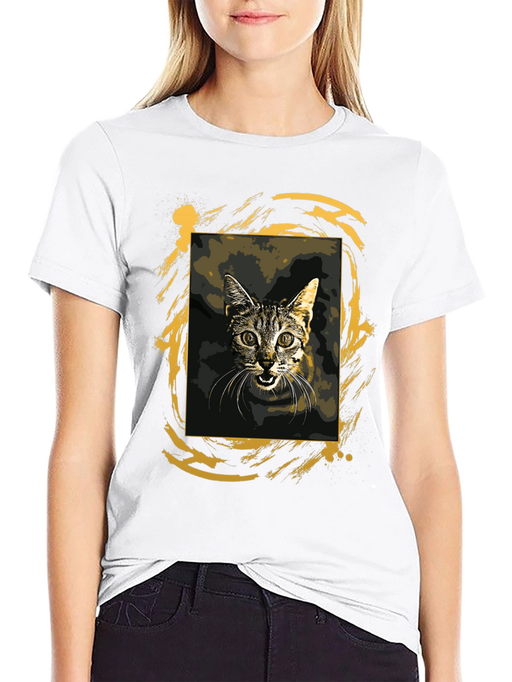 Cat Graphic Tee - Black Cotton T-Shirt