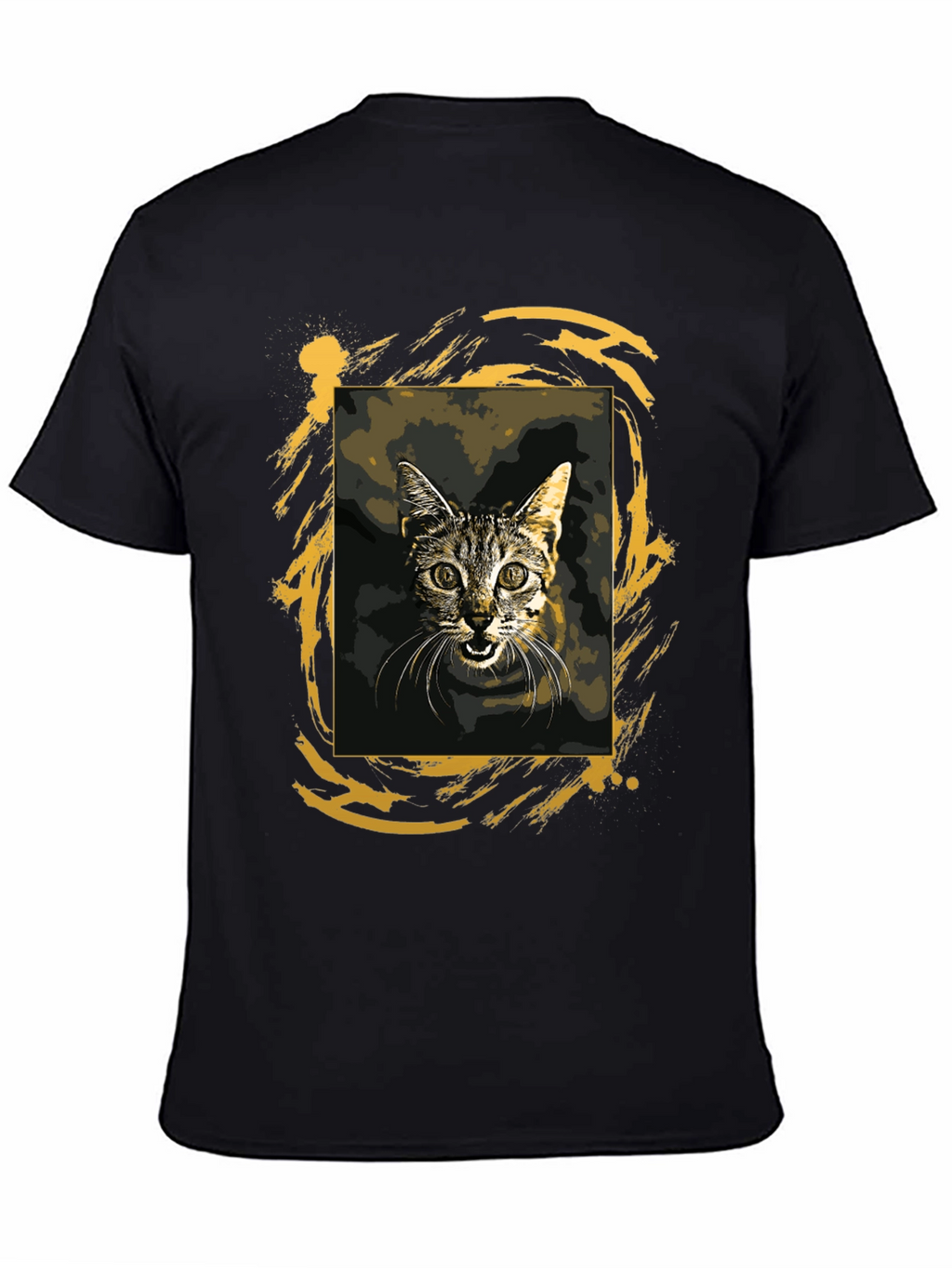 Cat Graphic Tee - Black Cotton T-Shirt
