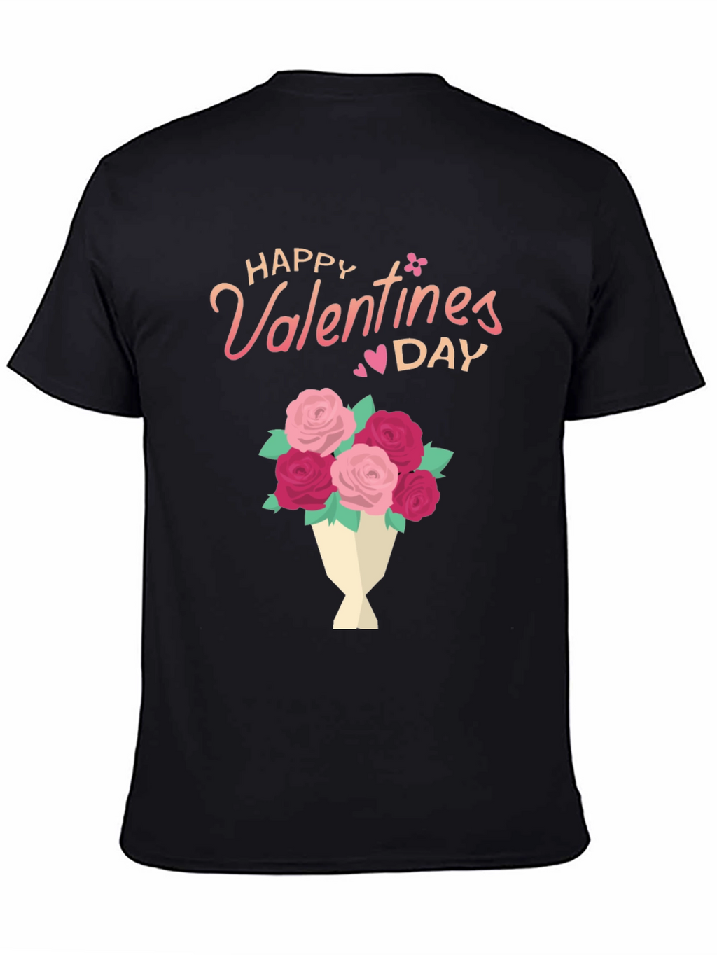 Happy Valentines Day Floral Bouquet Black T-Shirt