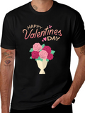 Happy Valentines Day Floral Bouquet Black T-Shirt
