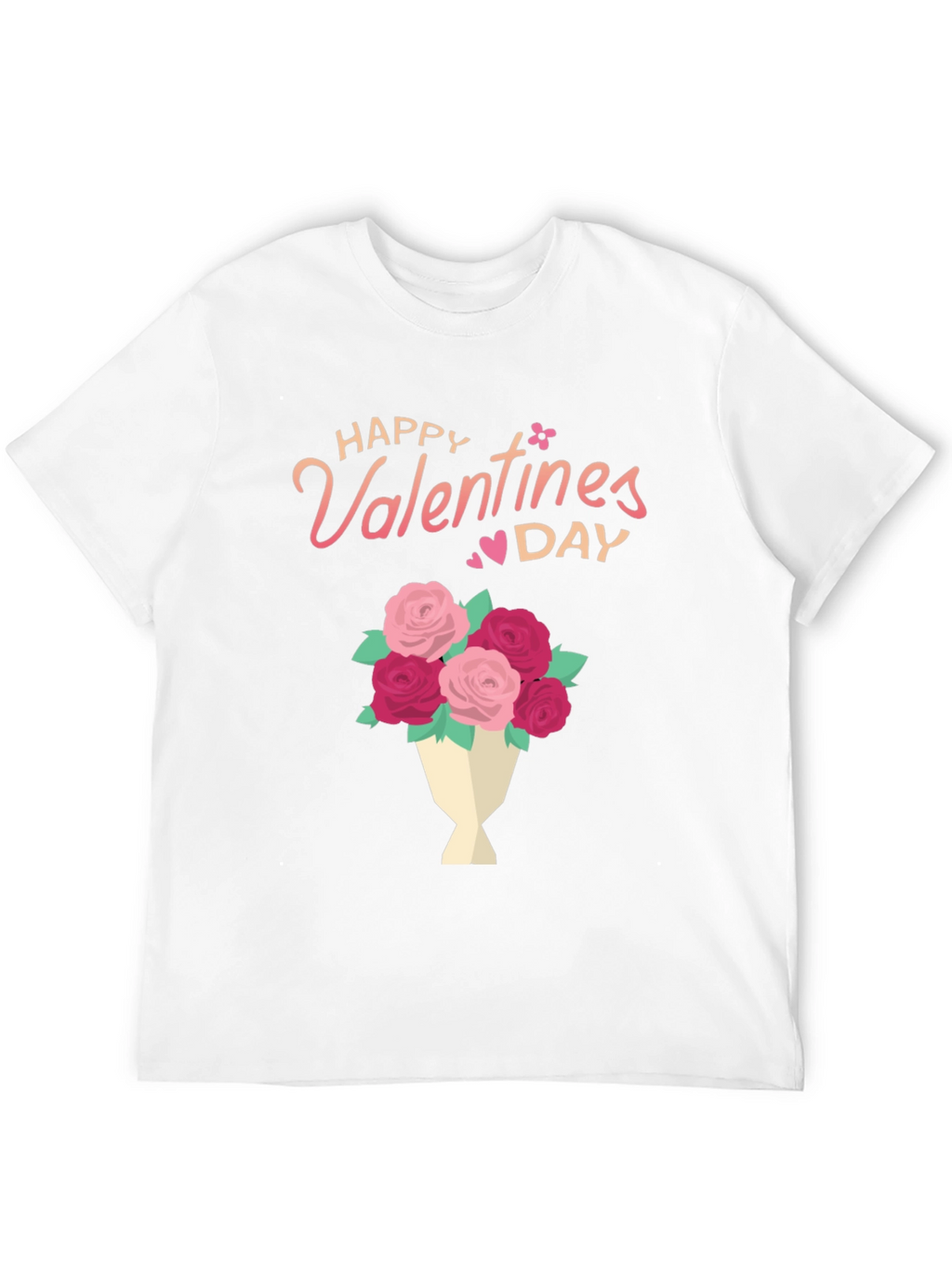 Happy Valentines Day Floral Bouquet Black T-Shirt