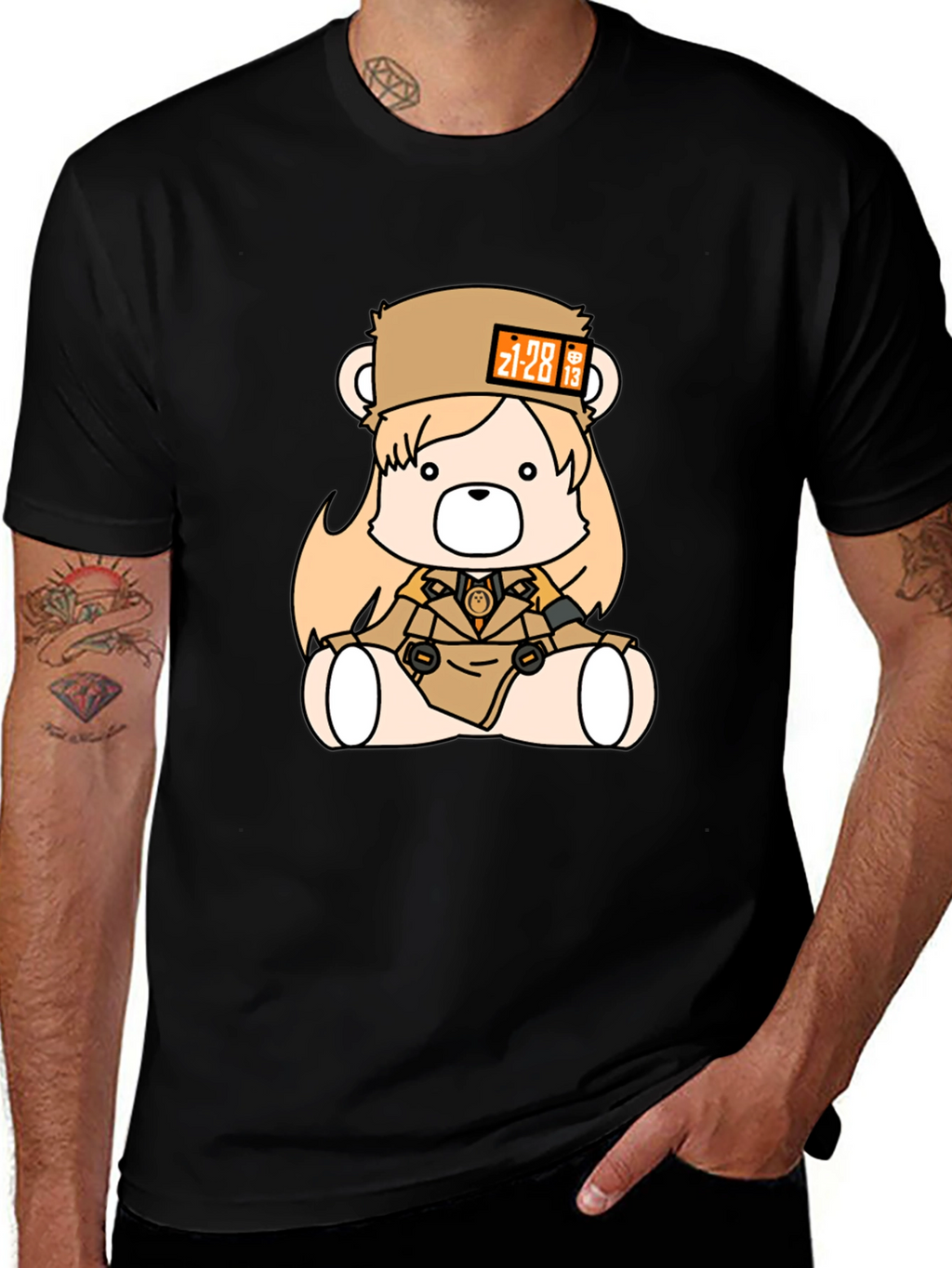 Anime Bear Graphic Black T-Shirt