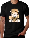 Anime Bear Graphic Black T-Shirt