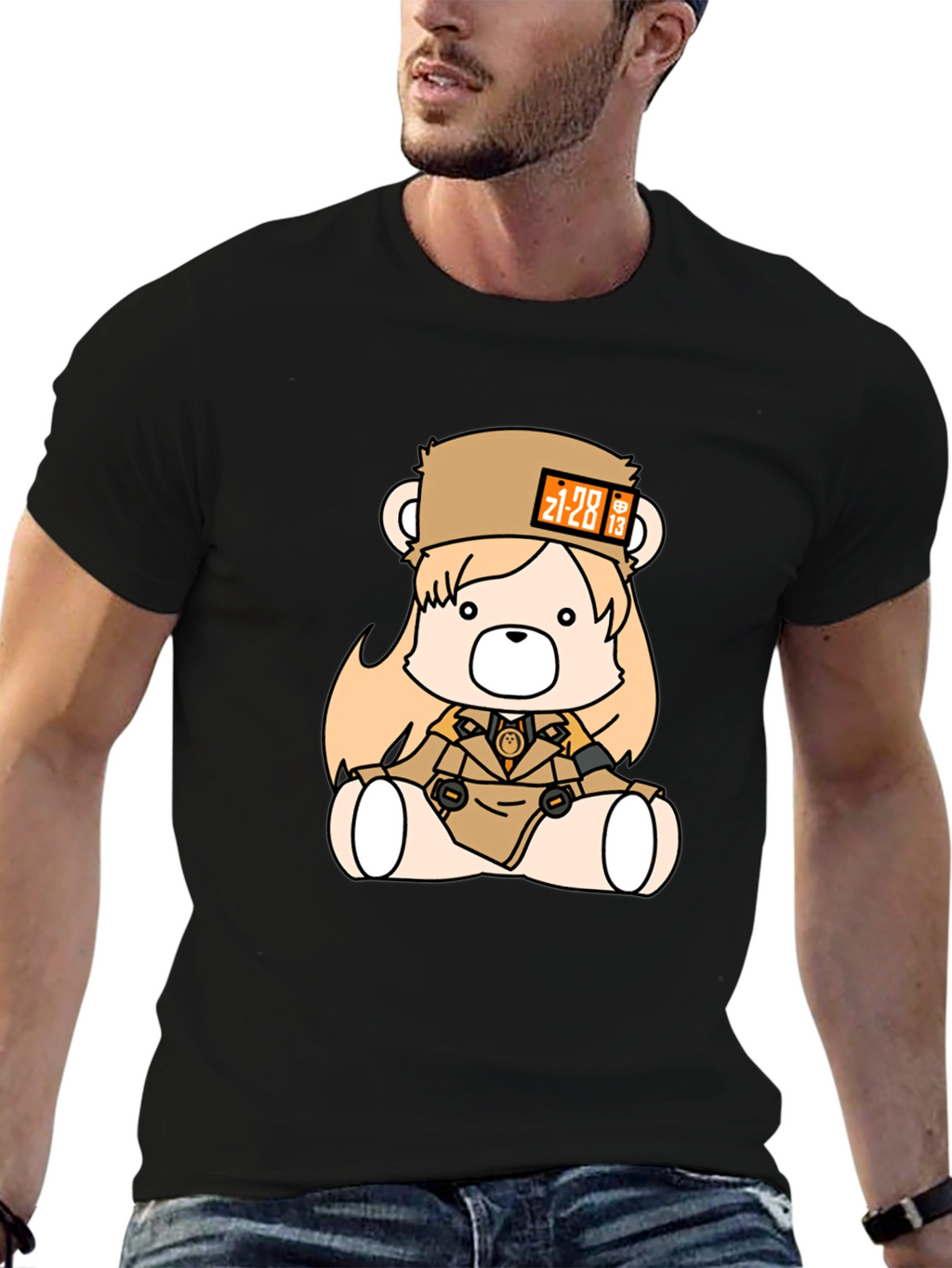 Anime Bear Graphic Black T-Shirt