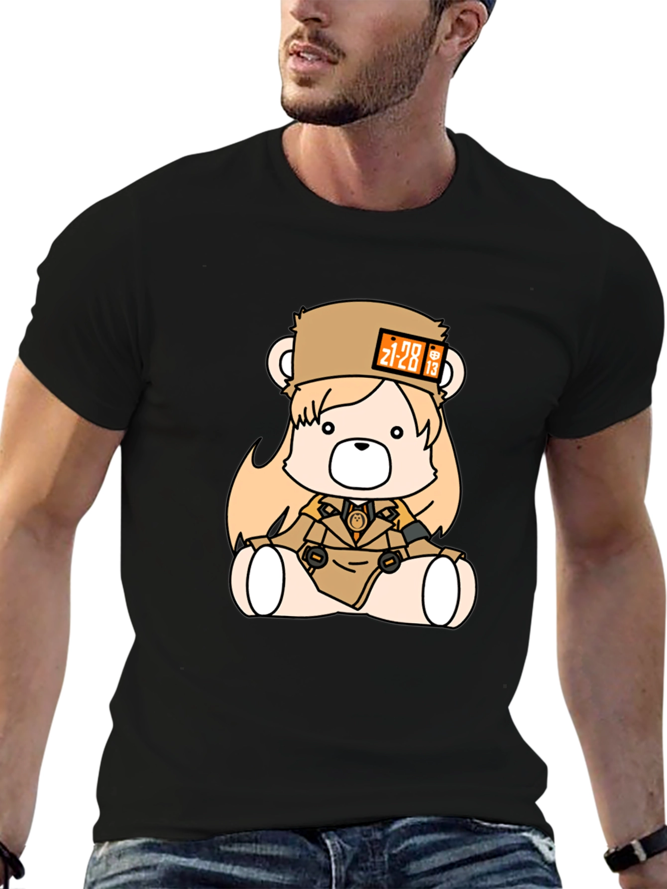 Anime Bear Graphic Black T-Shirt