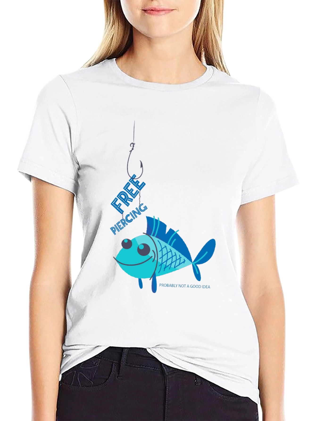 Free Piercing Fish Graphic T-Shirt Humor Tee