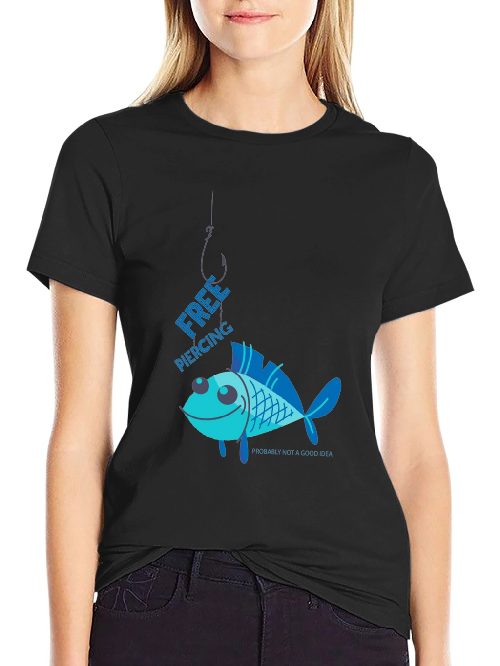 Free Piercing Fish Graphic T-Shirt Humor Tee