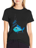 Free Piercing Fish Graphic T-Shirt Humor Tee