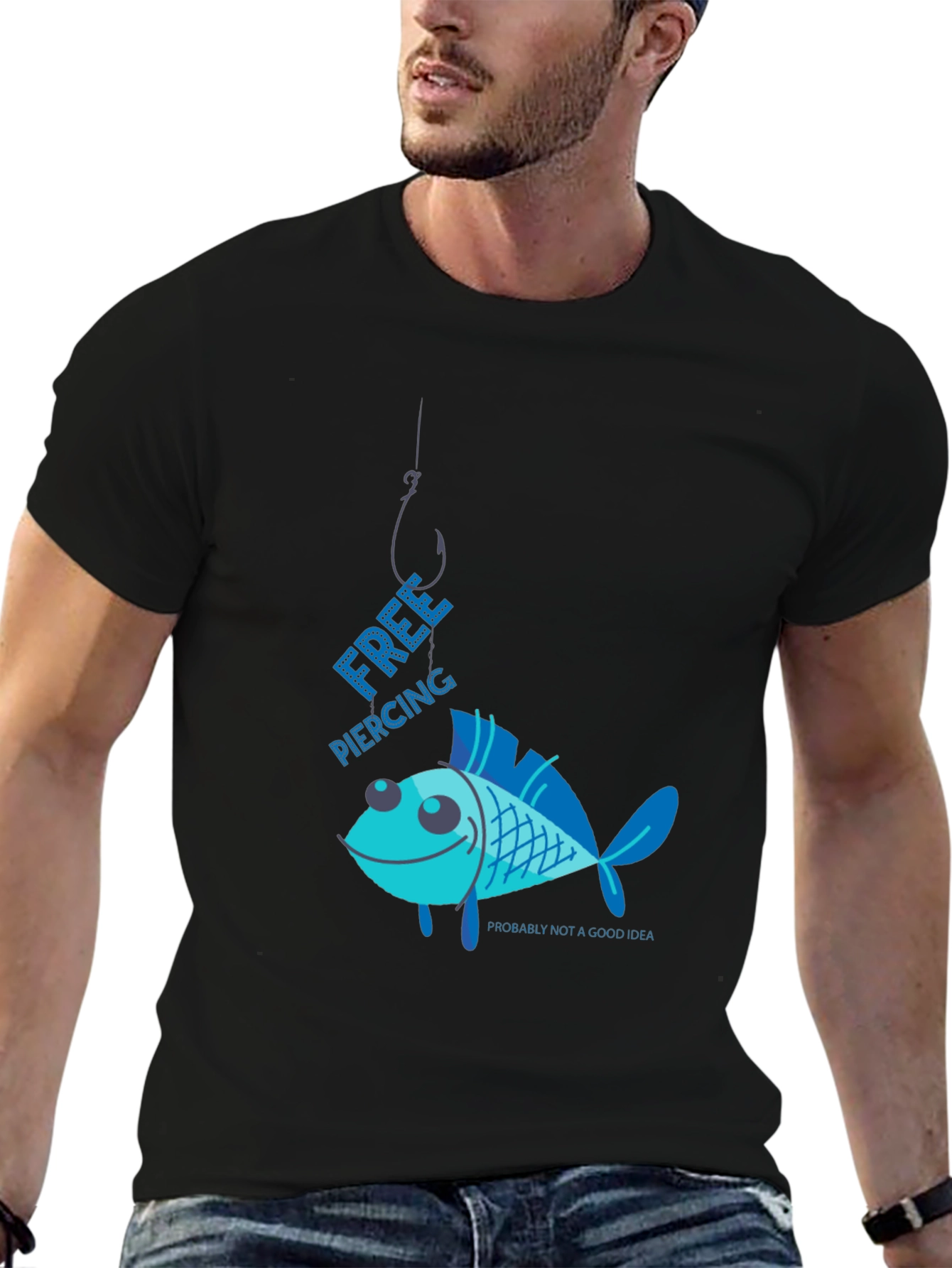 Free Piercing Fish Graphic T-Shirt Humor Tee