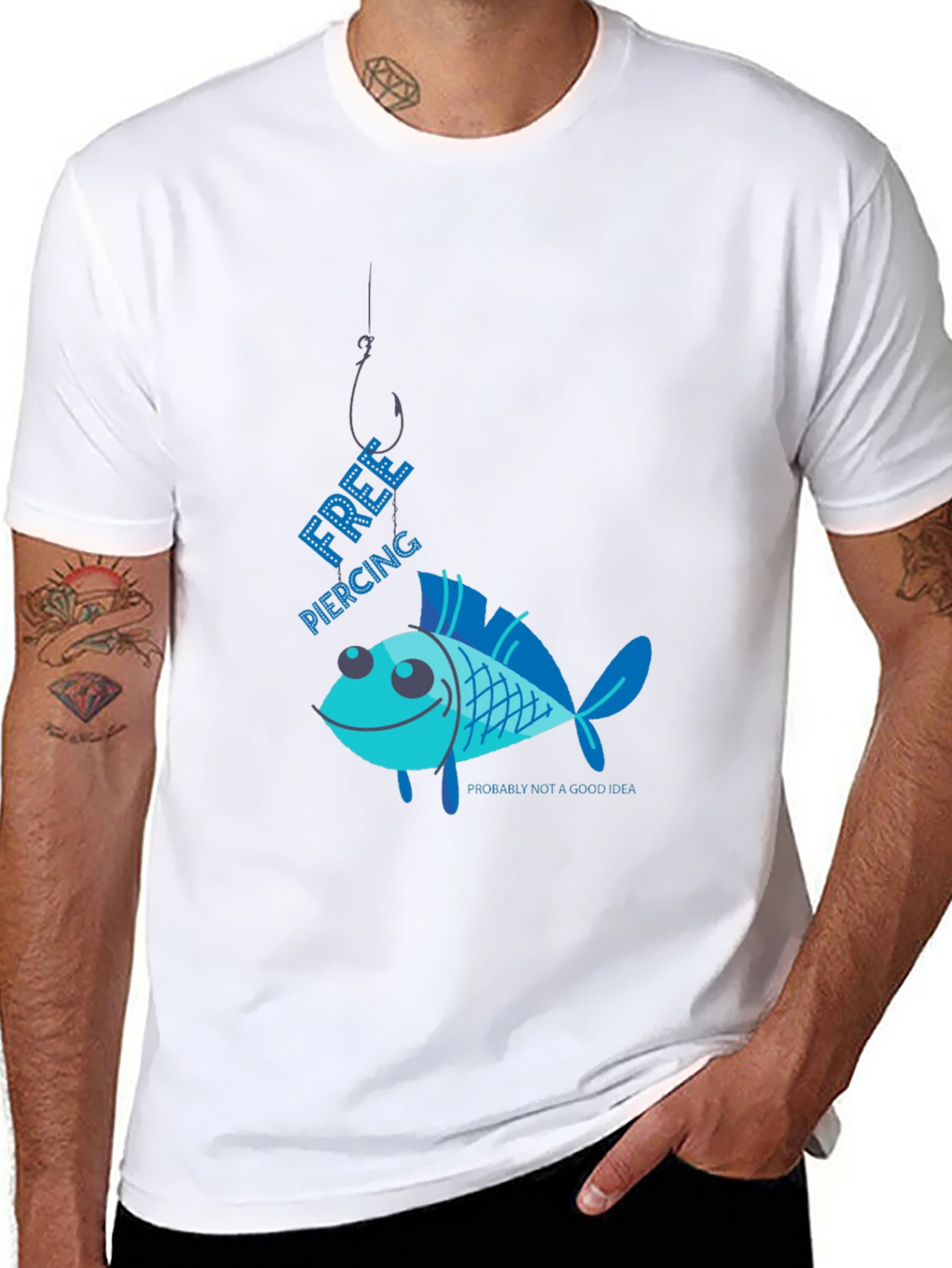 Free Piercing Fish Graphic T-Shirt Humor Tee