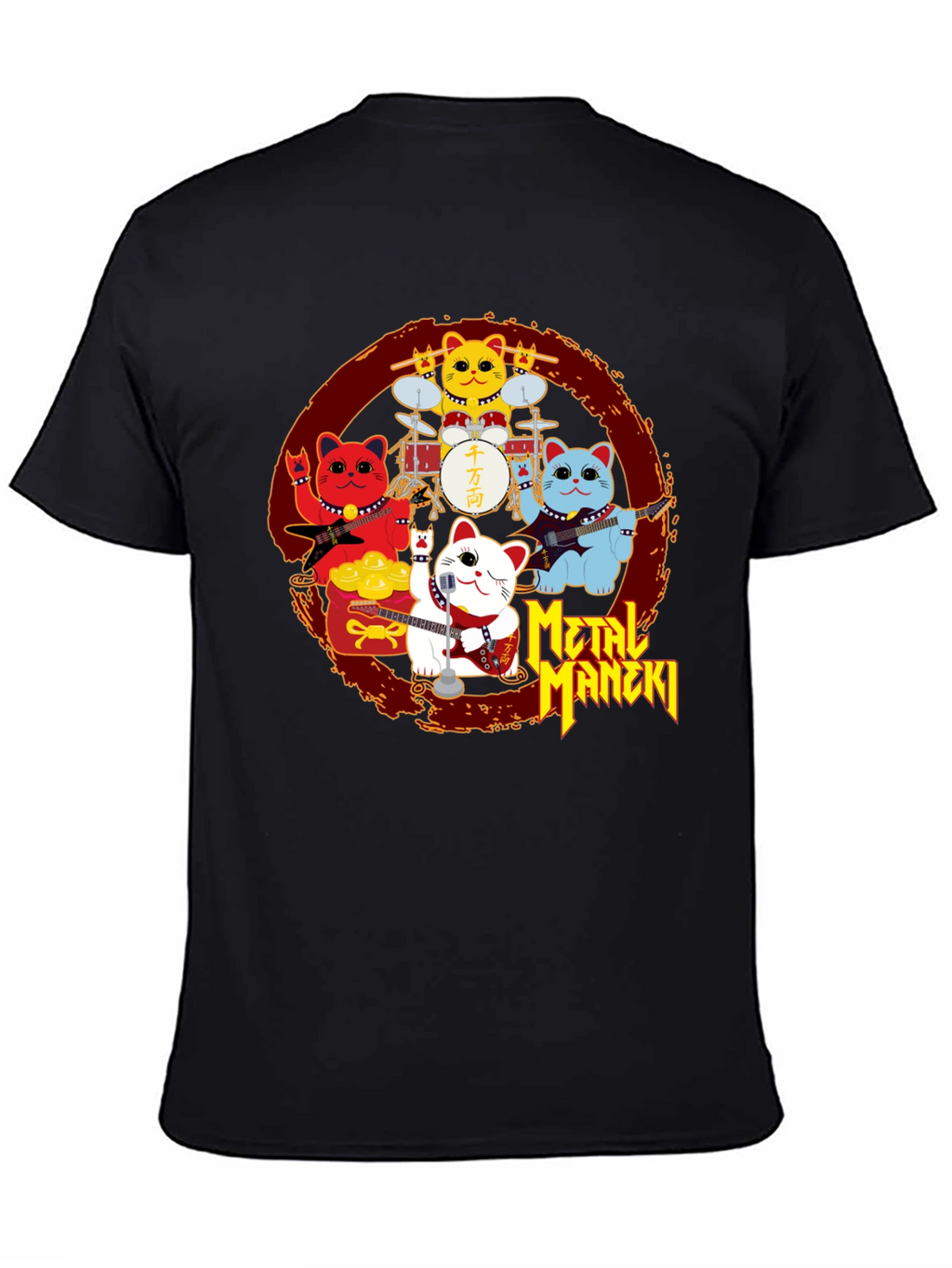 Metal Maneki Neko Rock Band T-Shirt