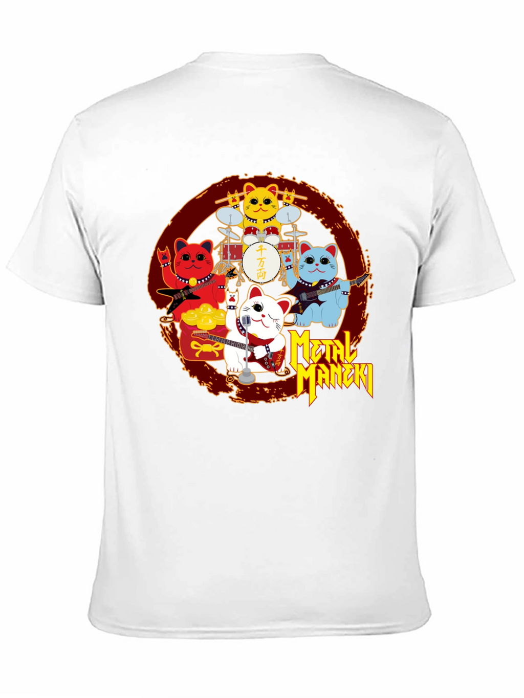 Metal Maneki Neko Rock Band T-Shirt