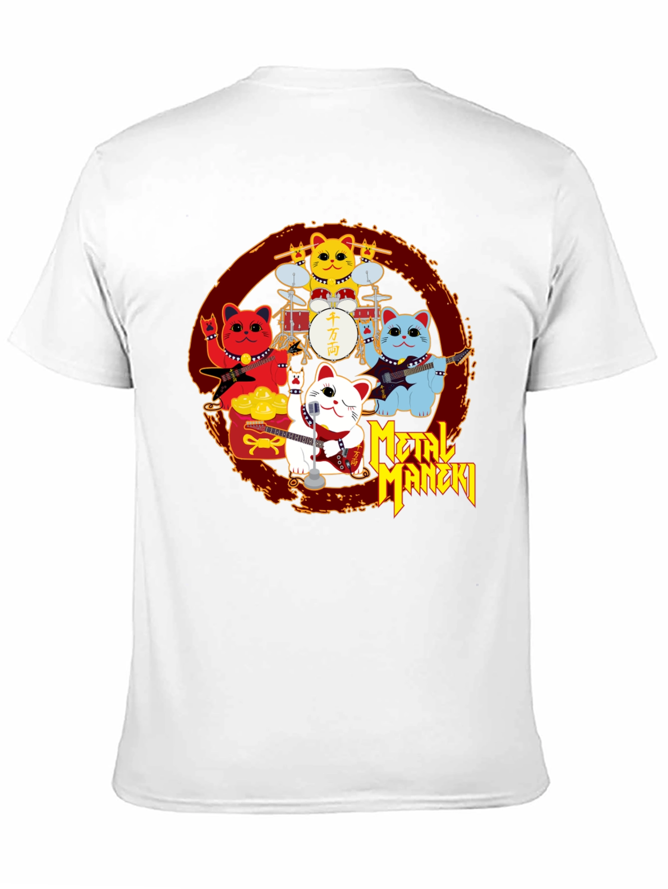 Metal Maneki Neko Rock Band T-Shirt