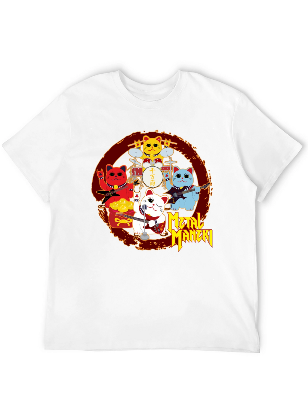 Metal Maneki Neko Rock Band T-Shirt
