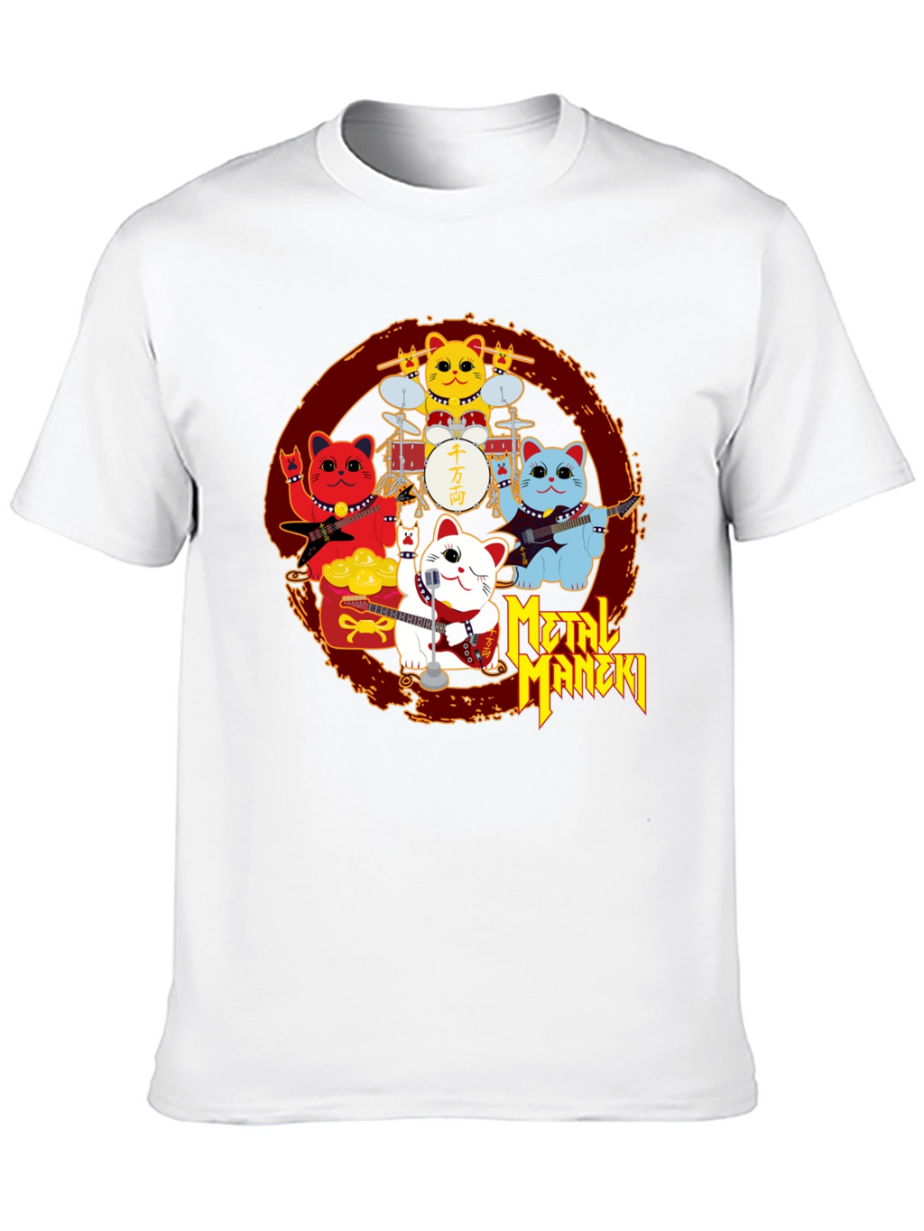 Metal Maneki Neko Rock Band T-Shirt