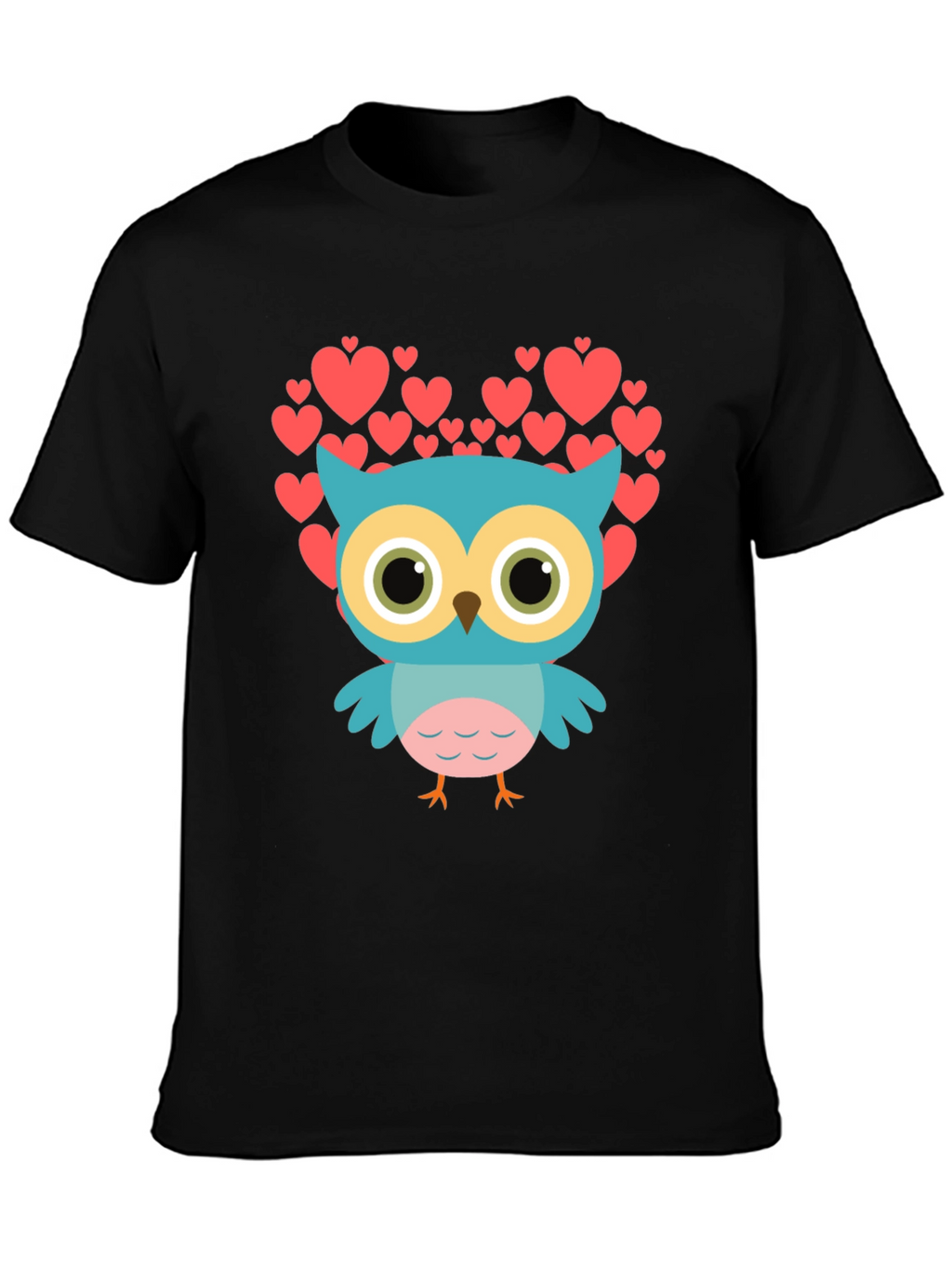 Owl Heart Graphic T-Shirt - Black