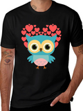 Owl Heart Graphic T-Shirt - Black