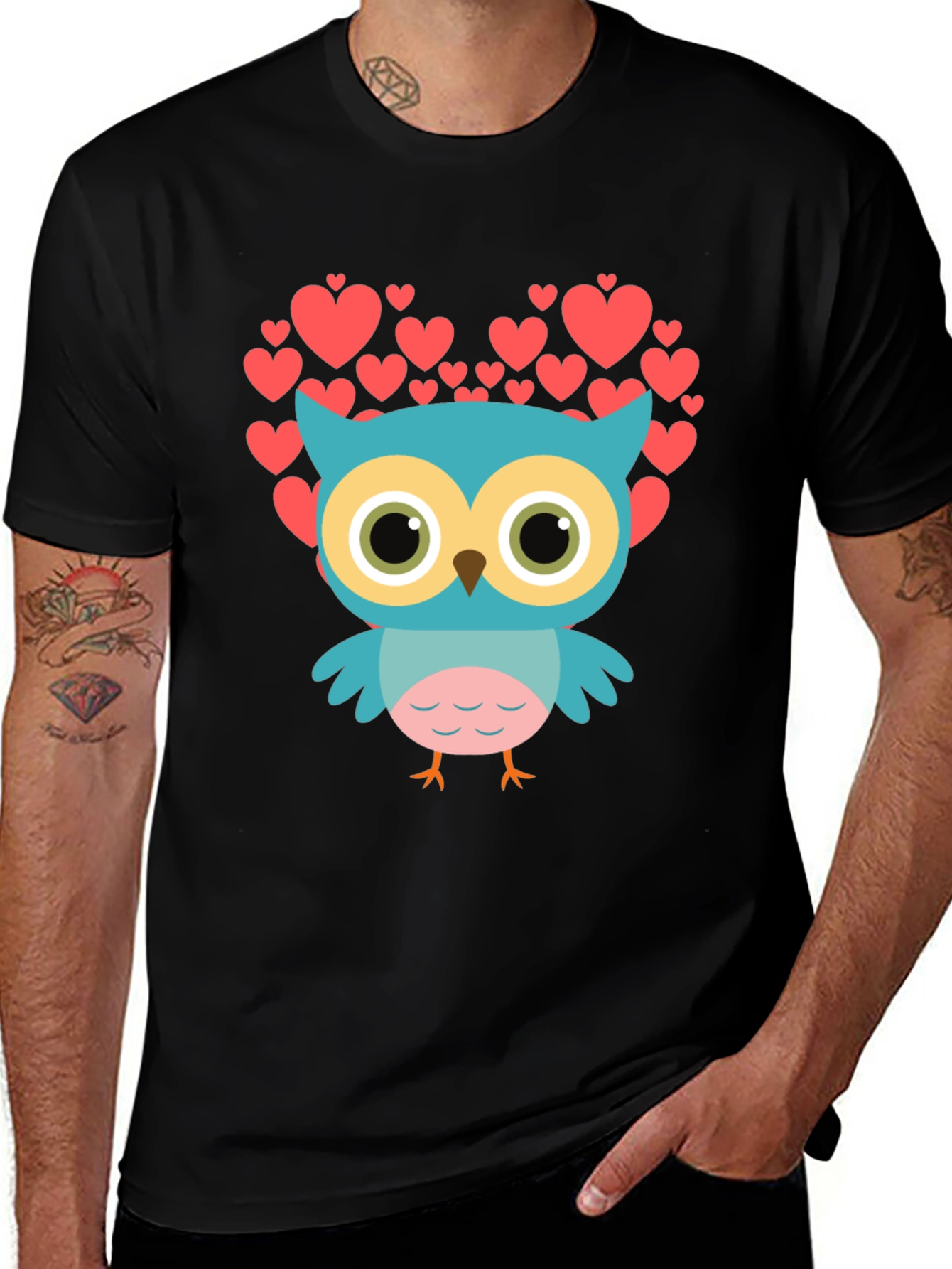 Owl Heart Graphic T-Shirt - Black