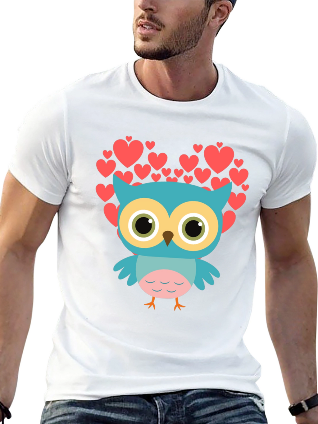 Owl Heart Graphic T-Shirt - Black