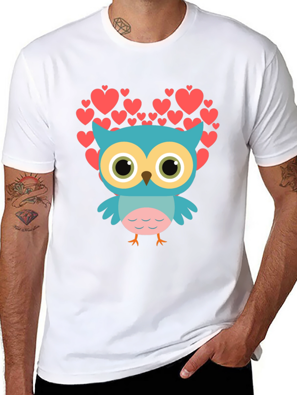 Owl Heart Graphic T-Shirt - Black