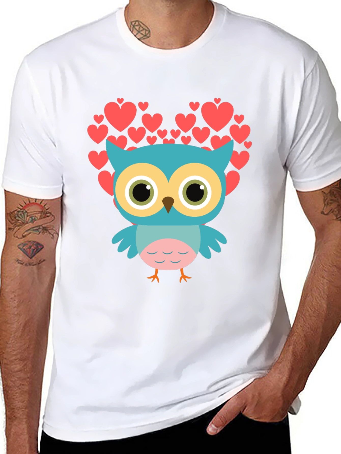 Owl Heart Graphic T-Shirt - Black