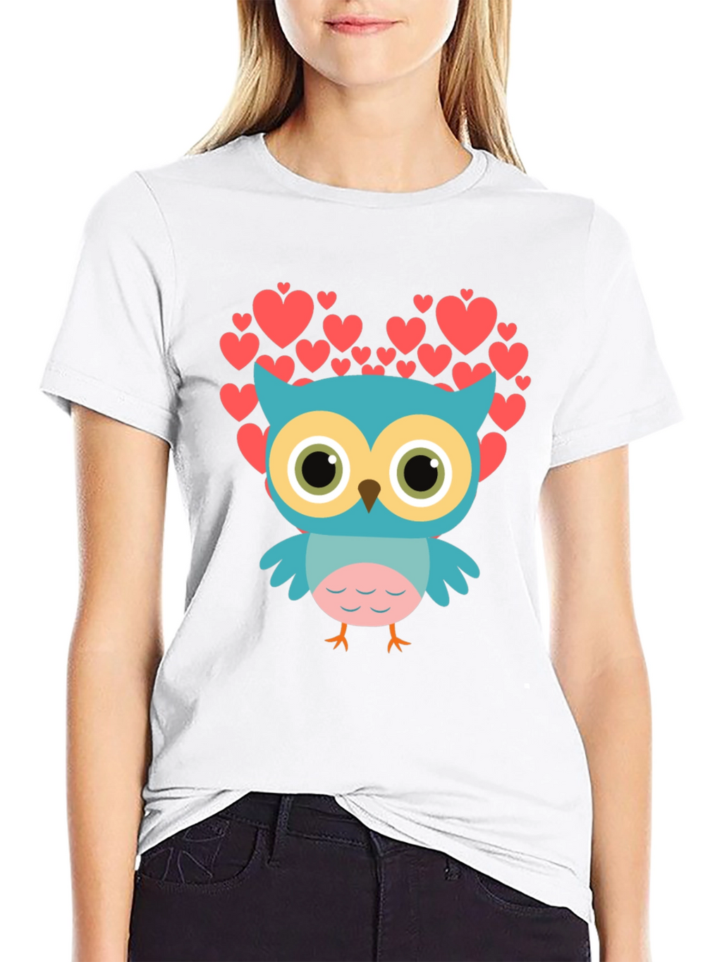 Owl Heart Graphic T-Shirt - Black