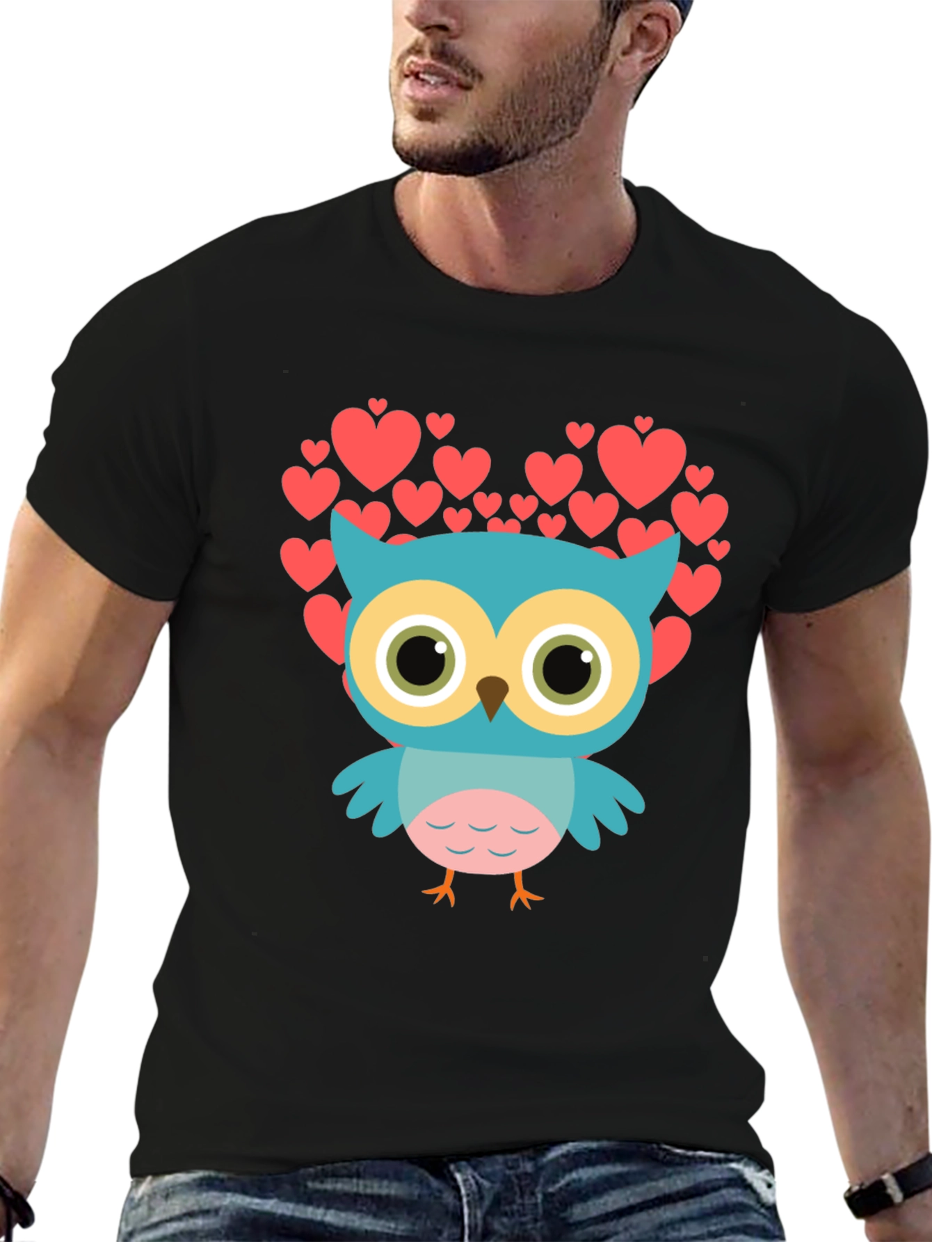 Owl Heart Graphic T-Shirt - Black