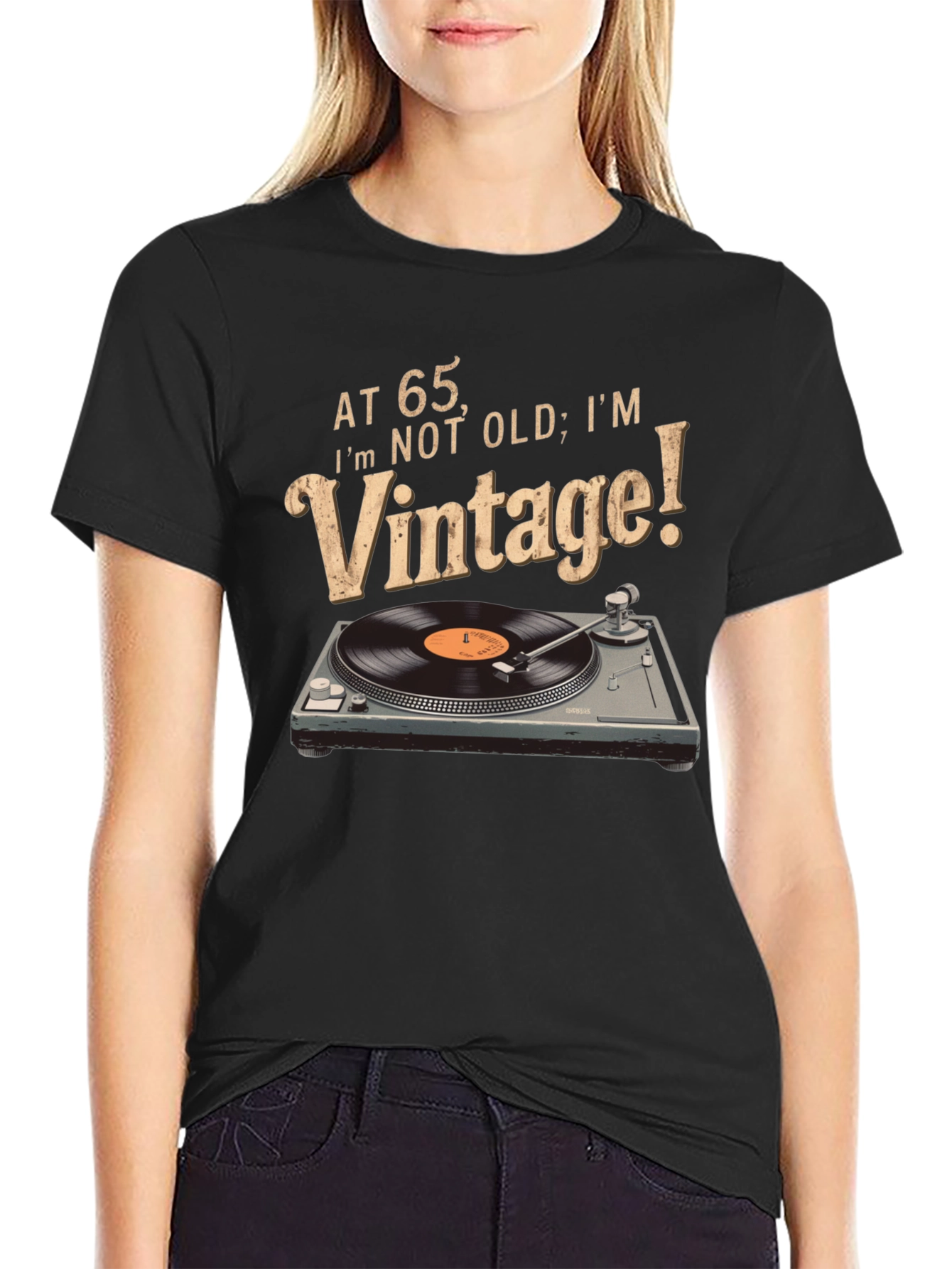 Vintage at 65 T-Shirt - Vinyl Record Player Design