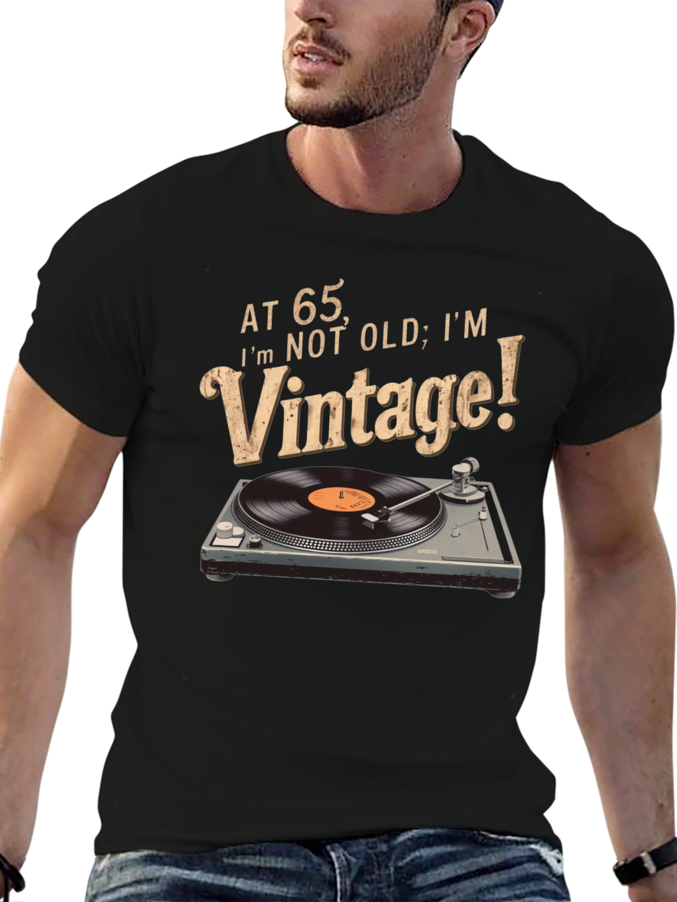 Vintage at 65 T-Shirt - Vinyl Record Player Design