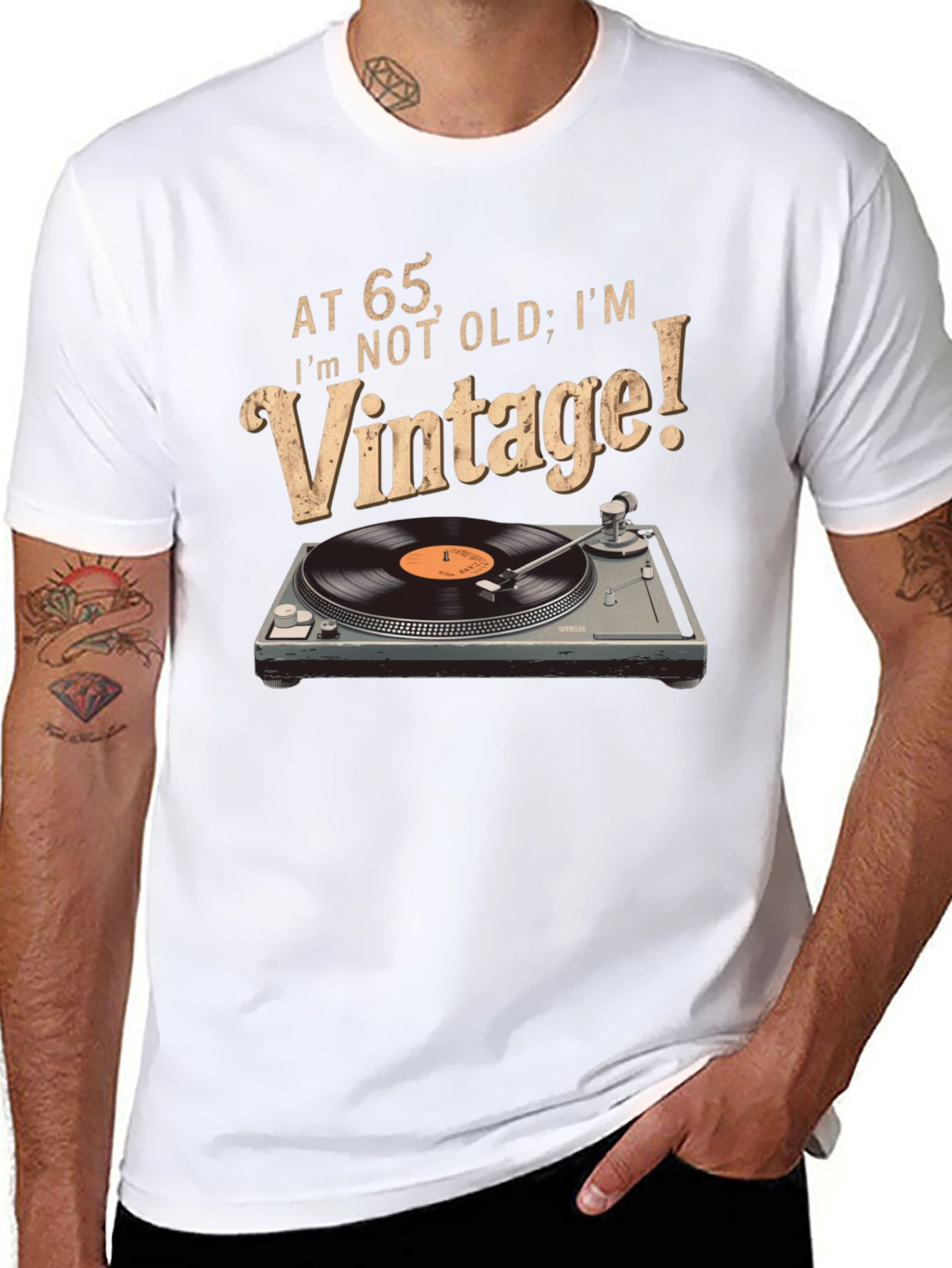 Vintage at 65 T-Shirt - Vinyl Record Player Design