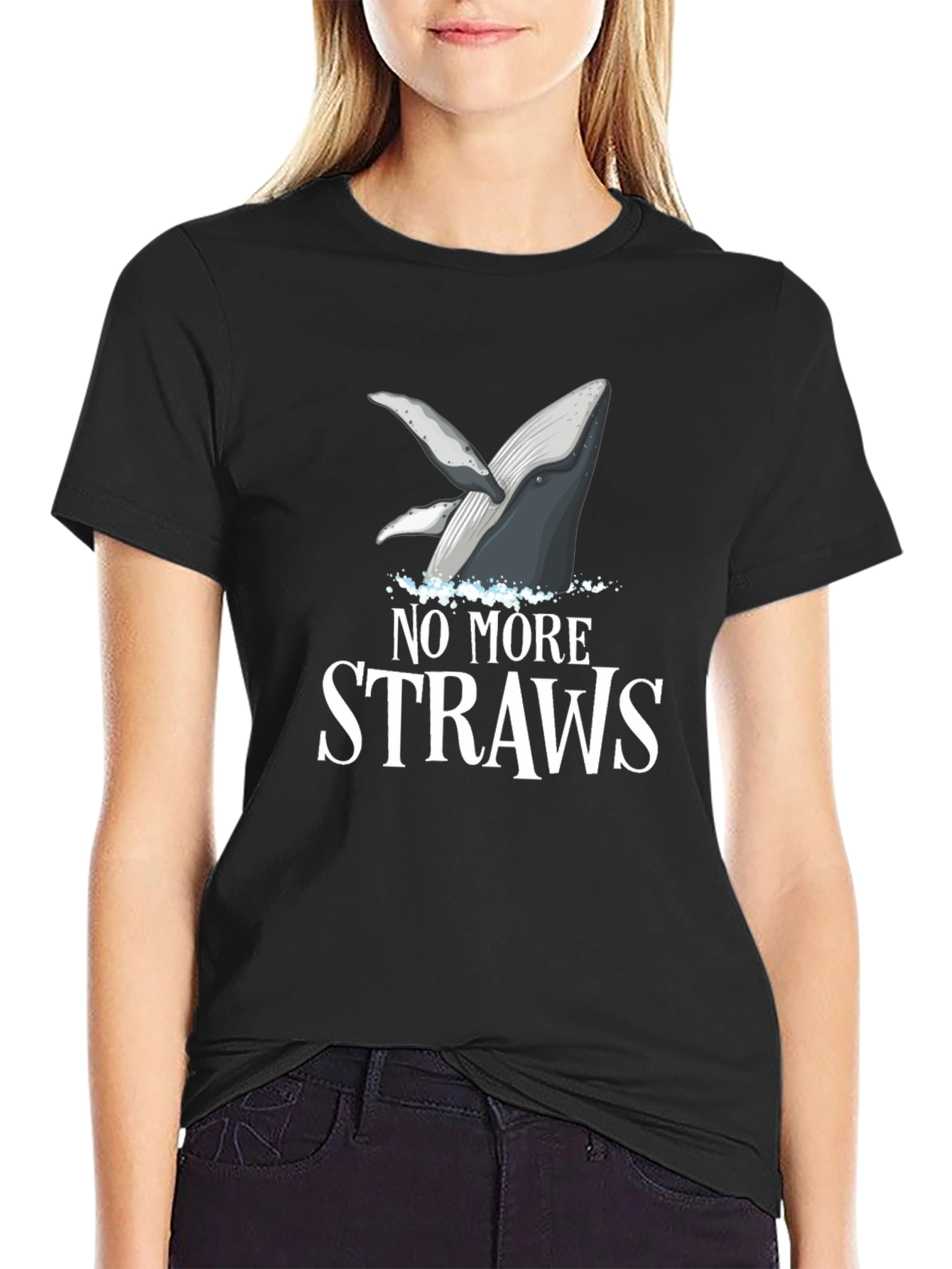 Eco-Friendly Whale Graphic Tee - No More Straws T-Shirt
