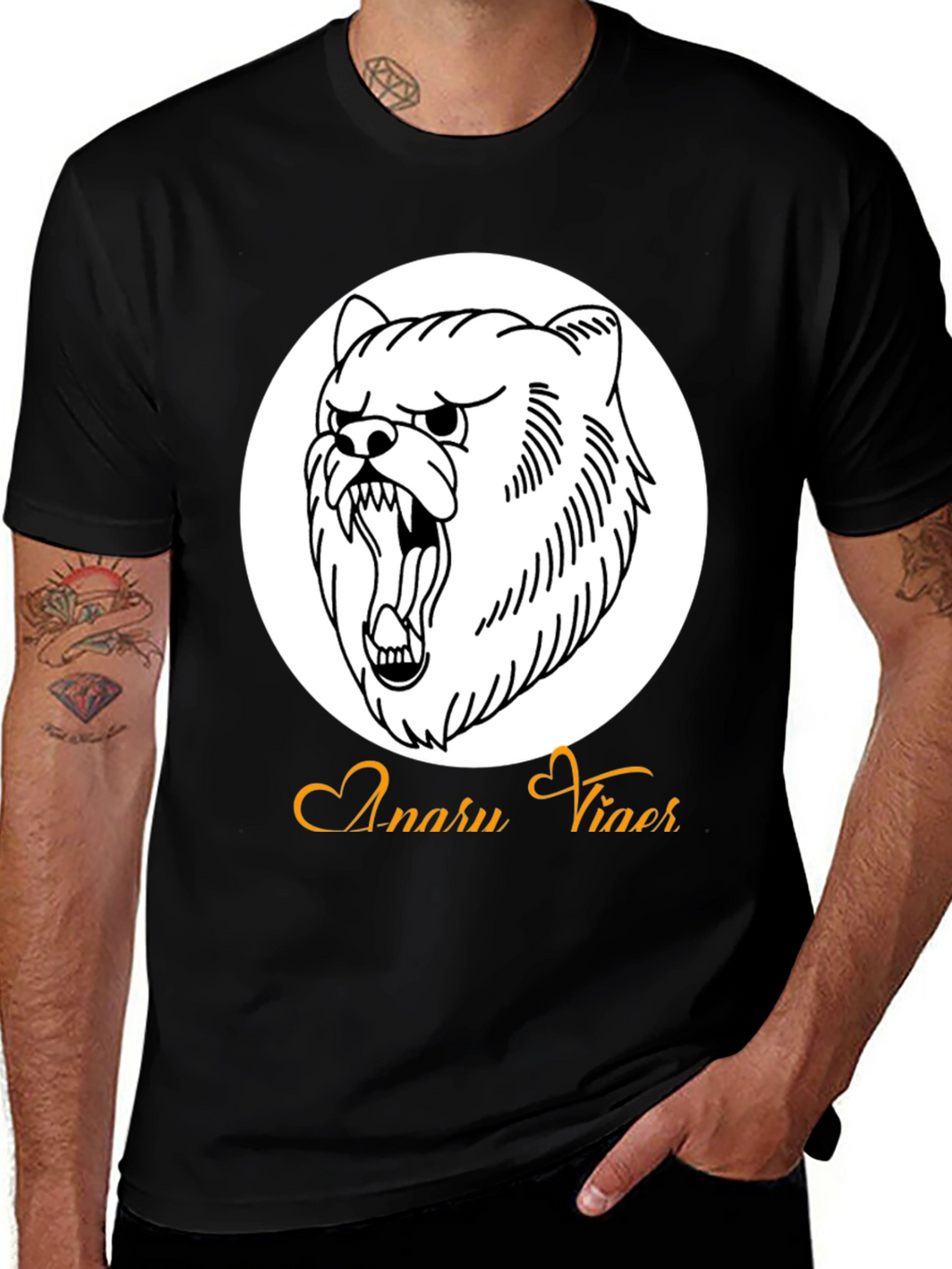 Mens Black Graphic Tee - Angry Bear Design