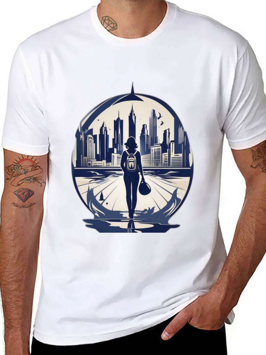 Cityscape Traveler Graphic Tee - Black