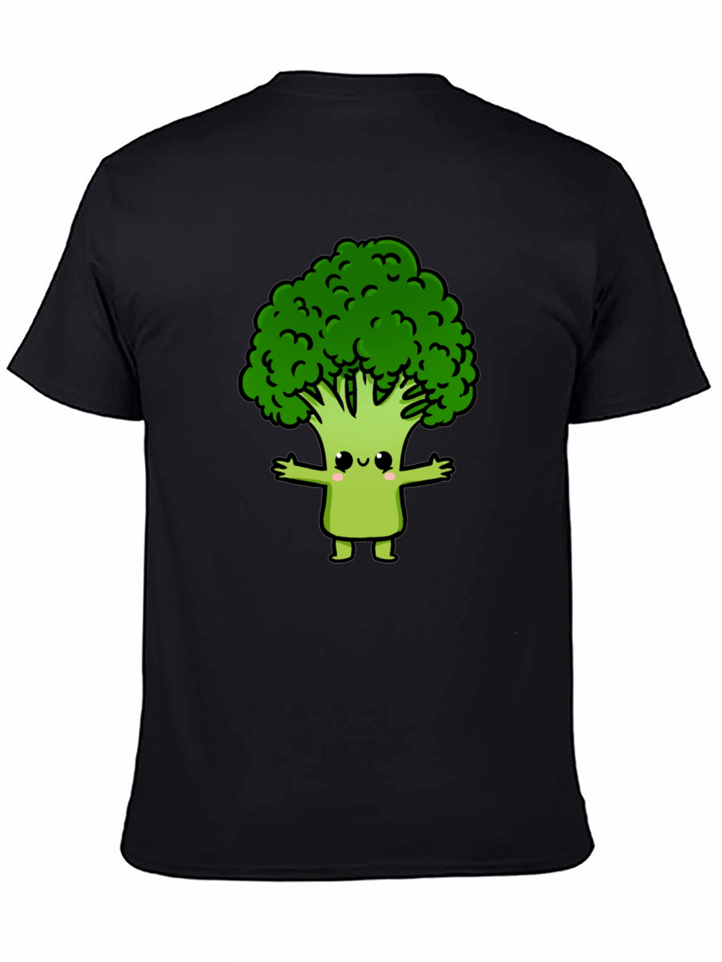 Cute Broccoli Cartoon Graphic T-Shirt - Black