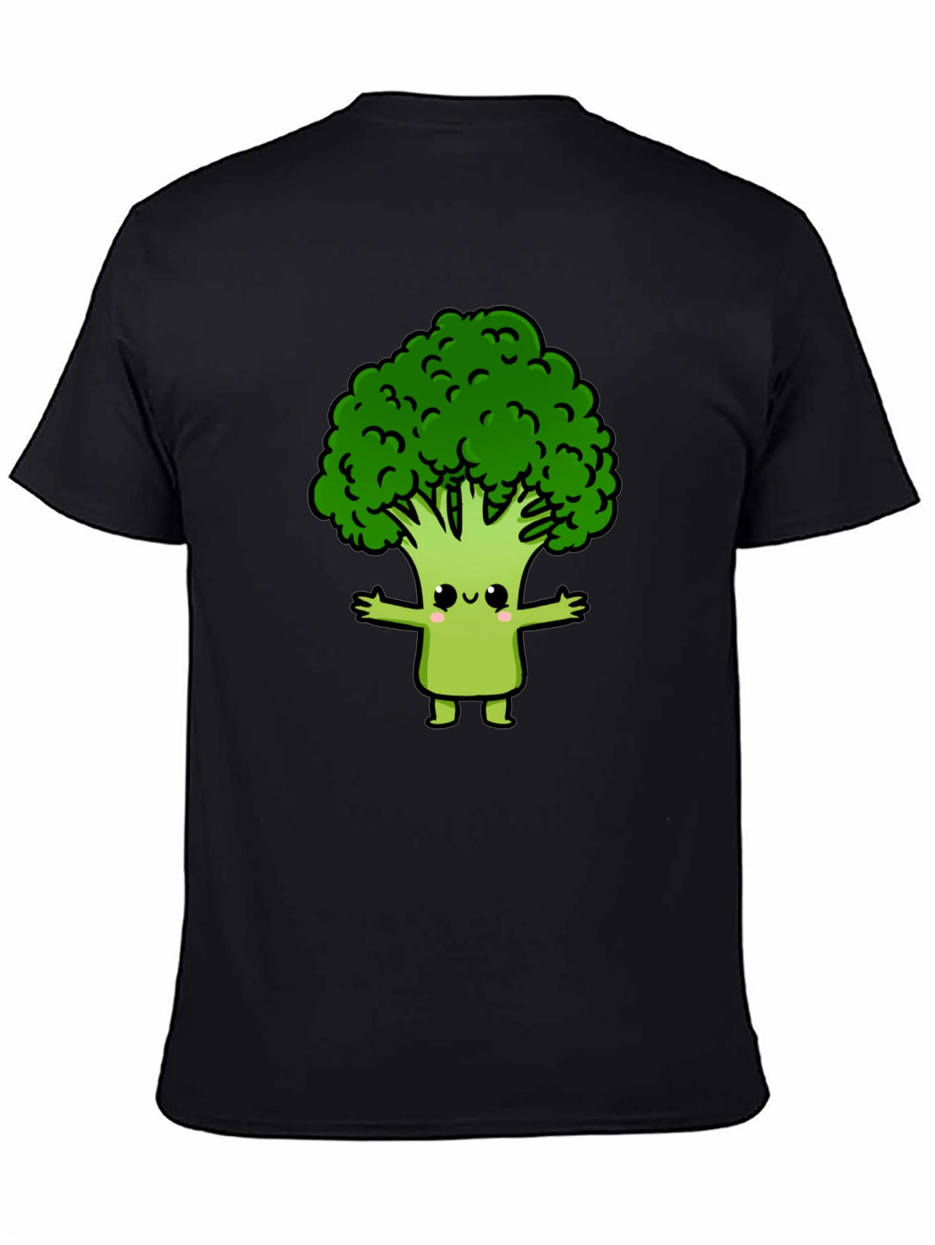 Cute Broccoli Cartoon Graphic T-Shirt - Black