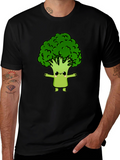 Cute Broccoli Cartoon Graphic T-Shirt - Black