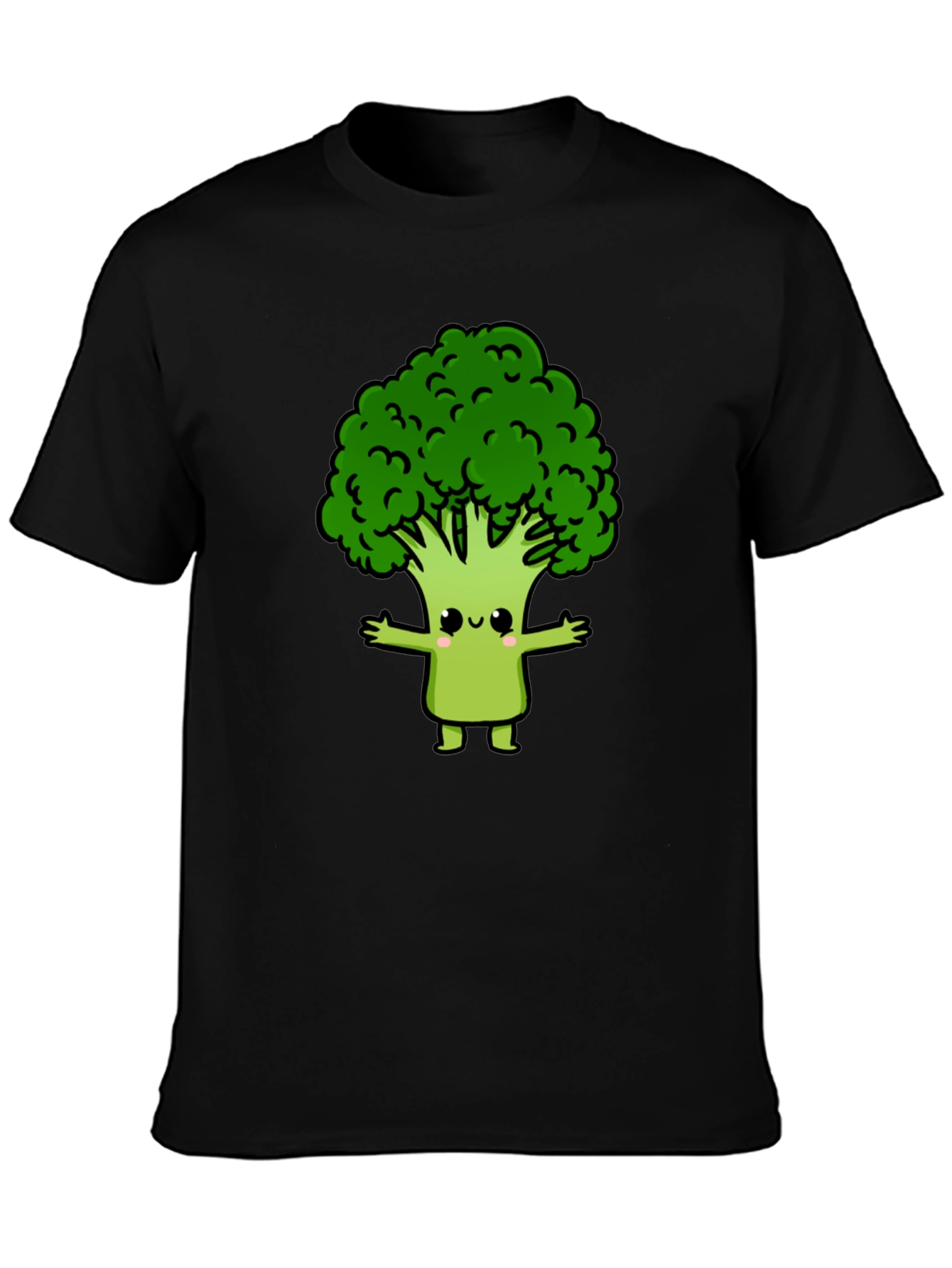Cute Broccoli Cartoon Graphic T-Shirt - Black