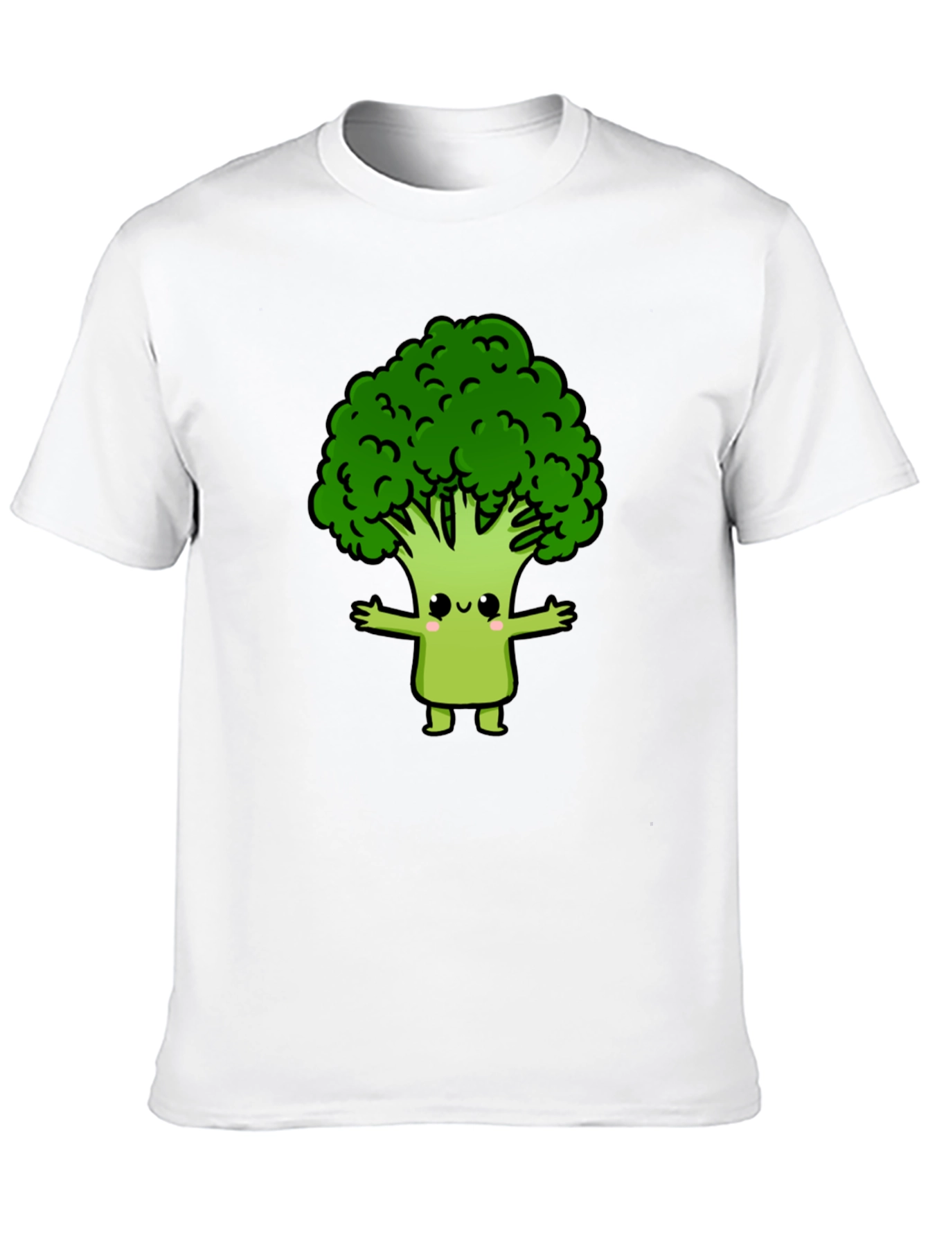 Cute Broccoli Cartoon Graphic T-Shirt - Black