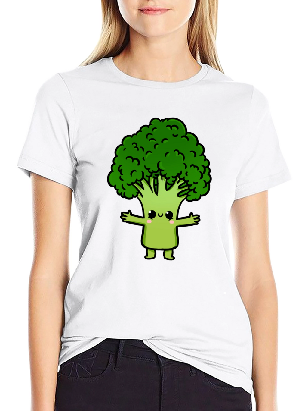 Cute Broccoli Cartoon Graphic T-Shirt - Black