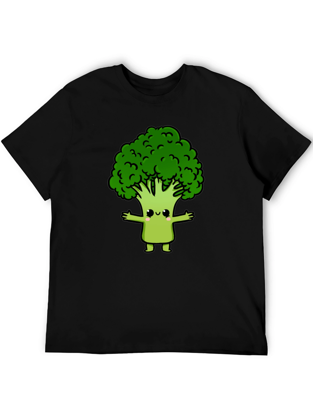 Cute Broccoli Cartoon Graphic T-Shirt - Black