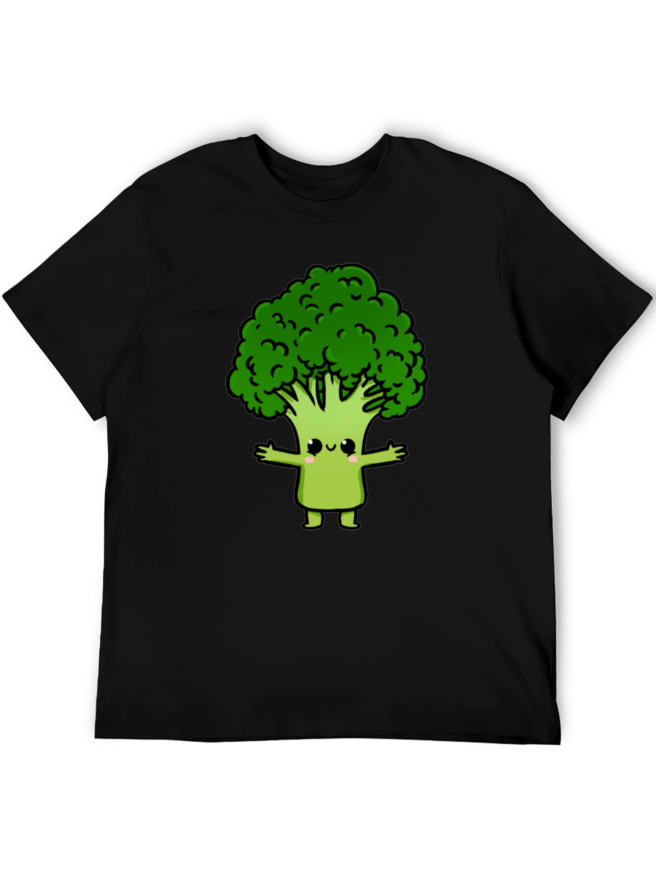 Cute Broccoli Cartoon Graphic T-Shirt - Black