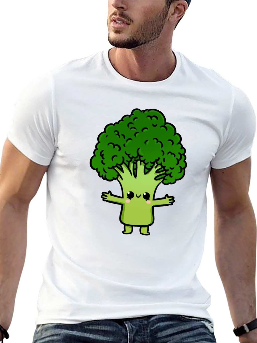 Cute Broccoli Cartoon Graphic T-Shirt - Black