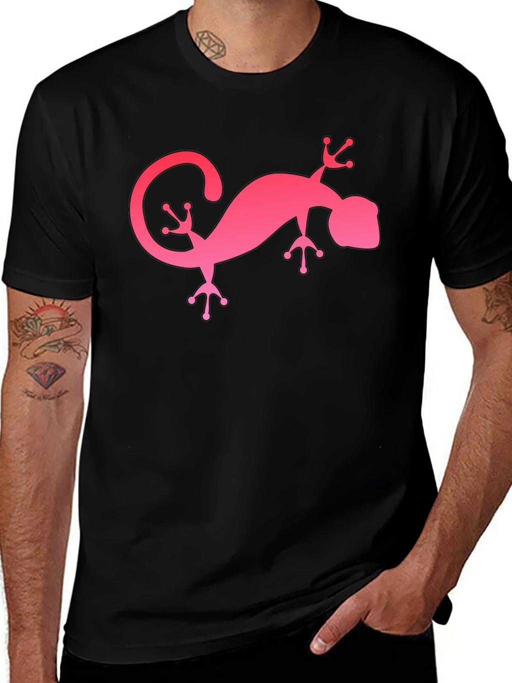 Pink Gecko Graphic Black T-Shirt