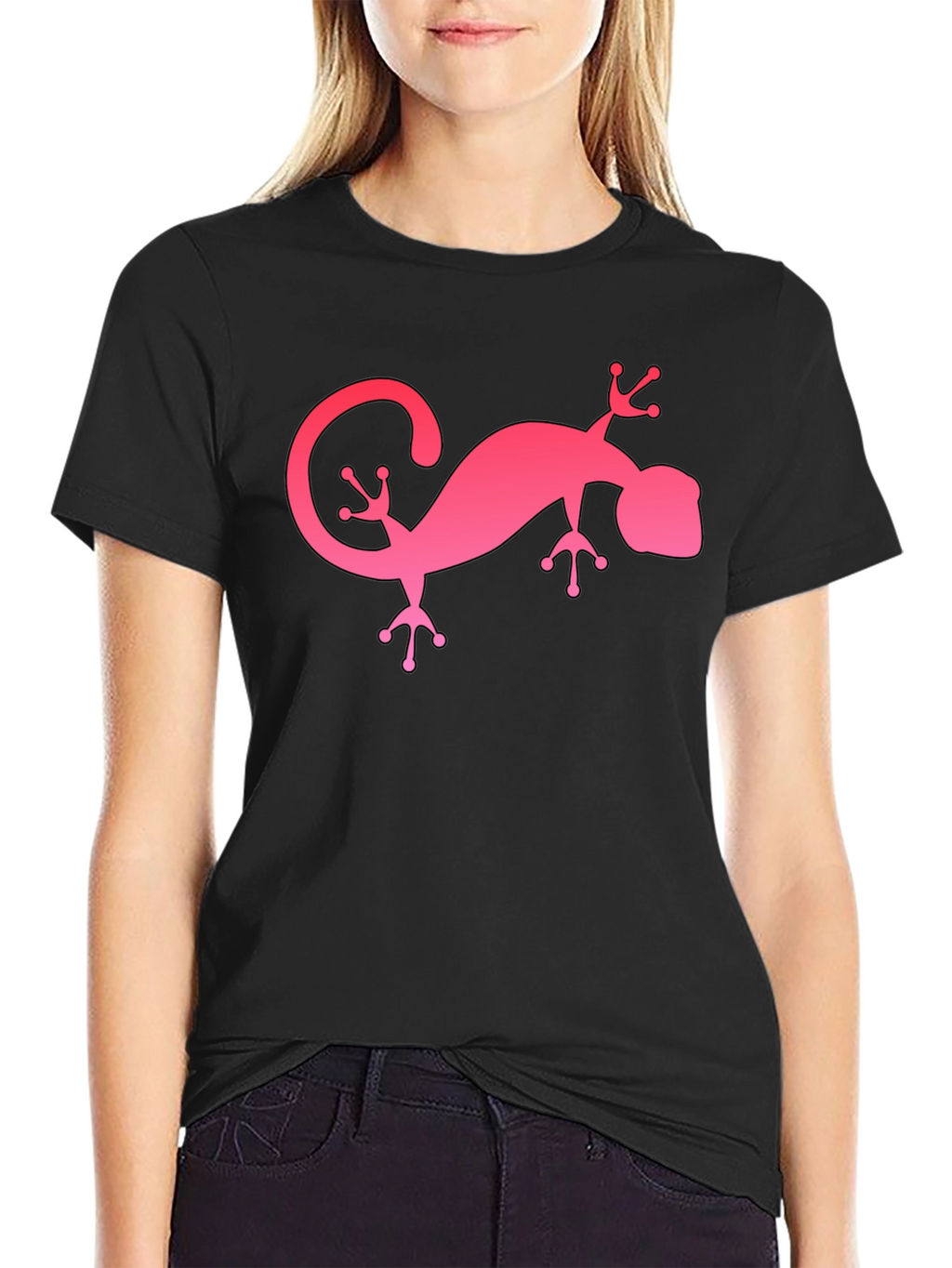 Pink Gecko Graphic Black T-Shirt