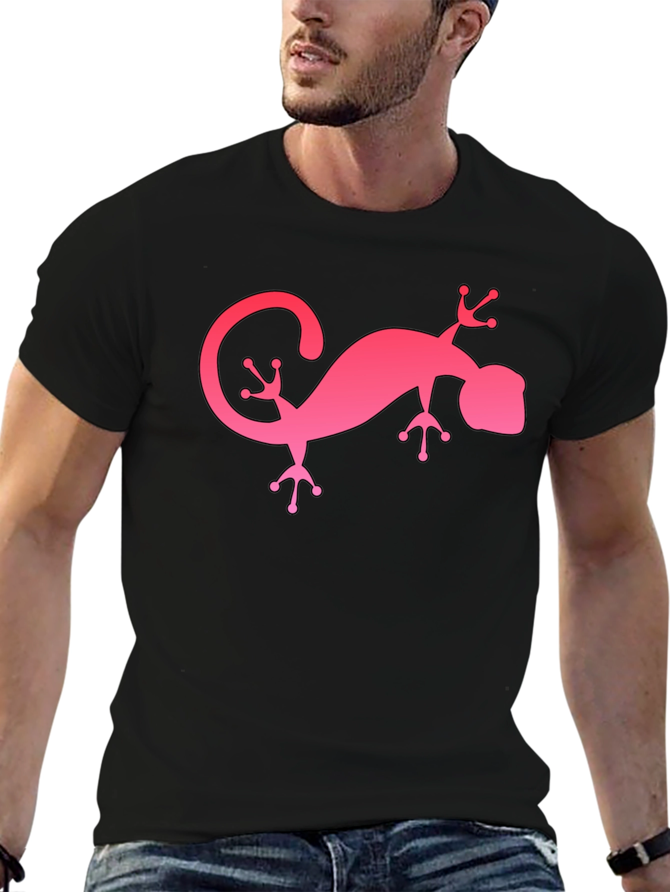 Pink Gecko Graphic Black T-Shirt