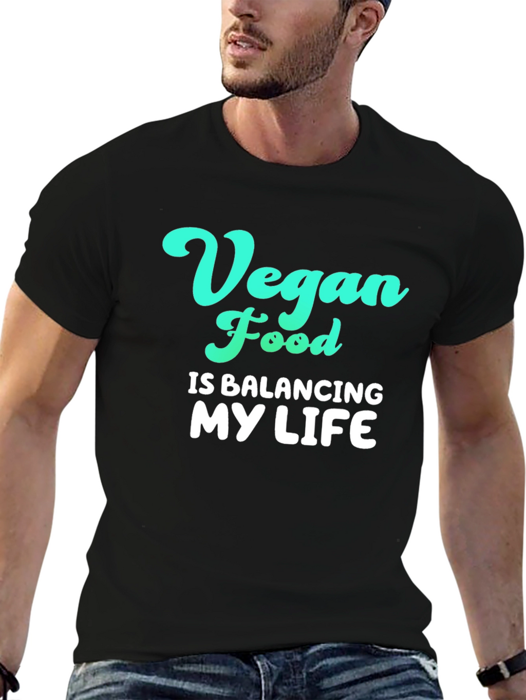 Vegan Food Balancing Life Graphic Tee - Black