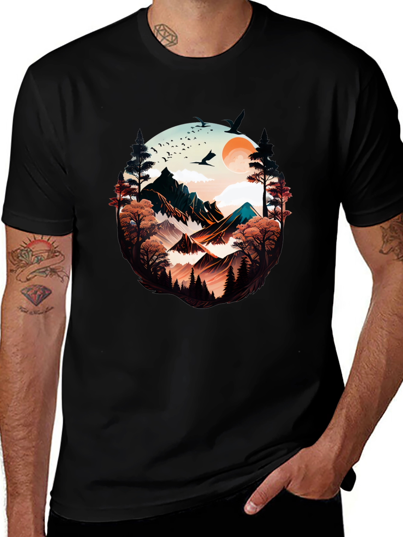 Nature Vista Graphic Tee -  Comfortable Black Shirt