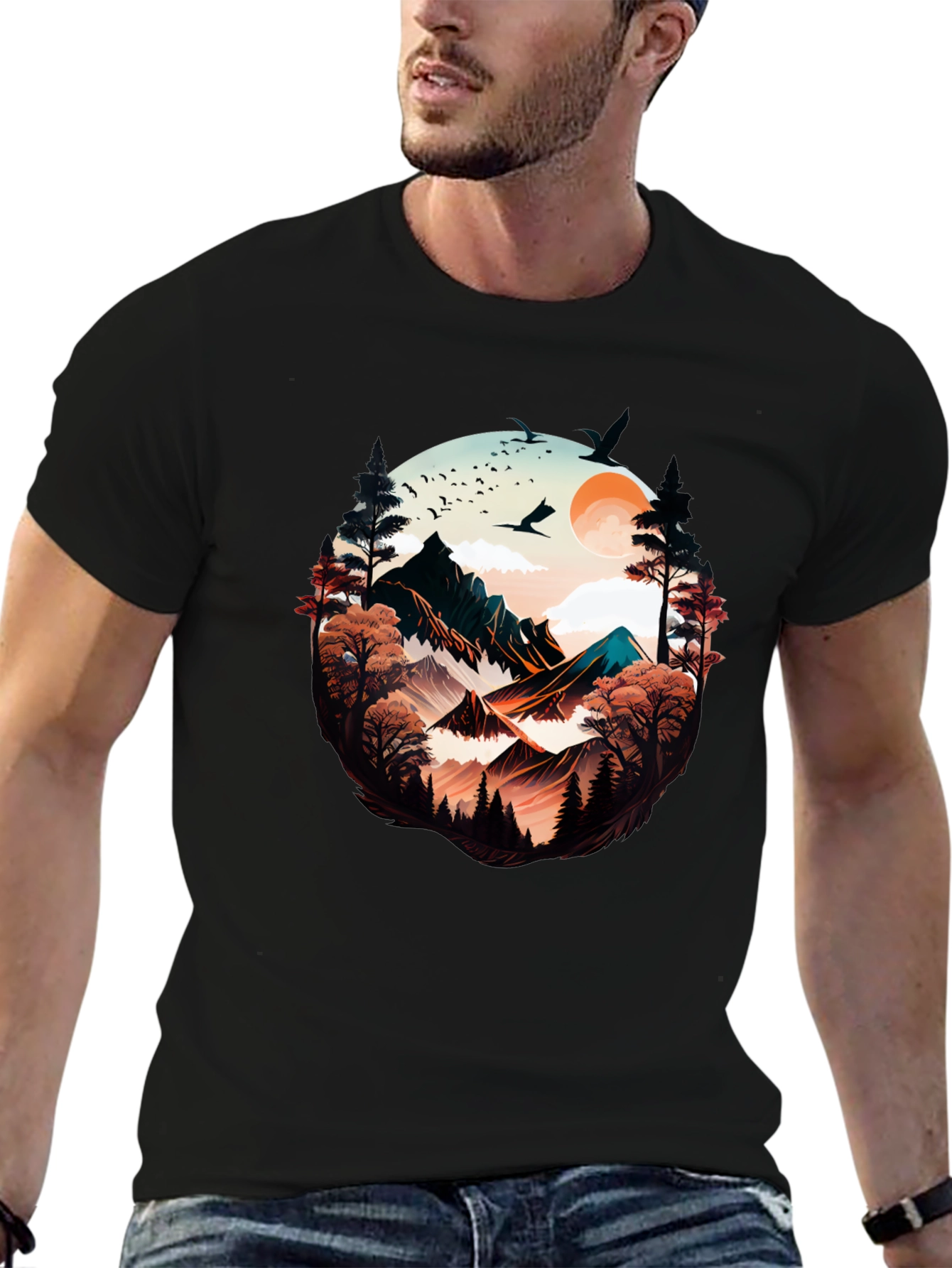 Nature Vista Graphic Tee -  Comfortable Black Shirt