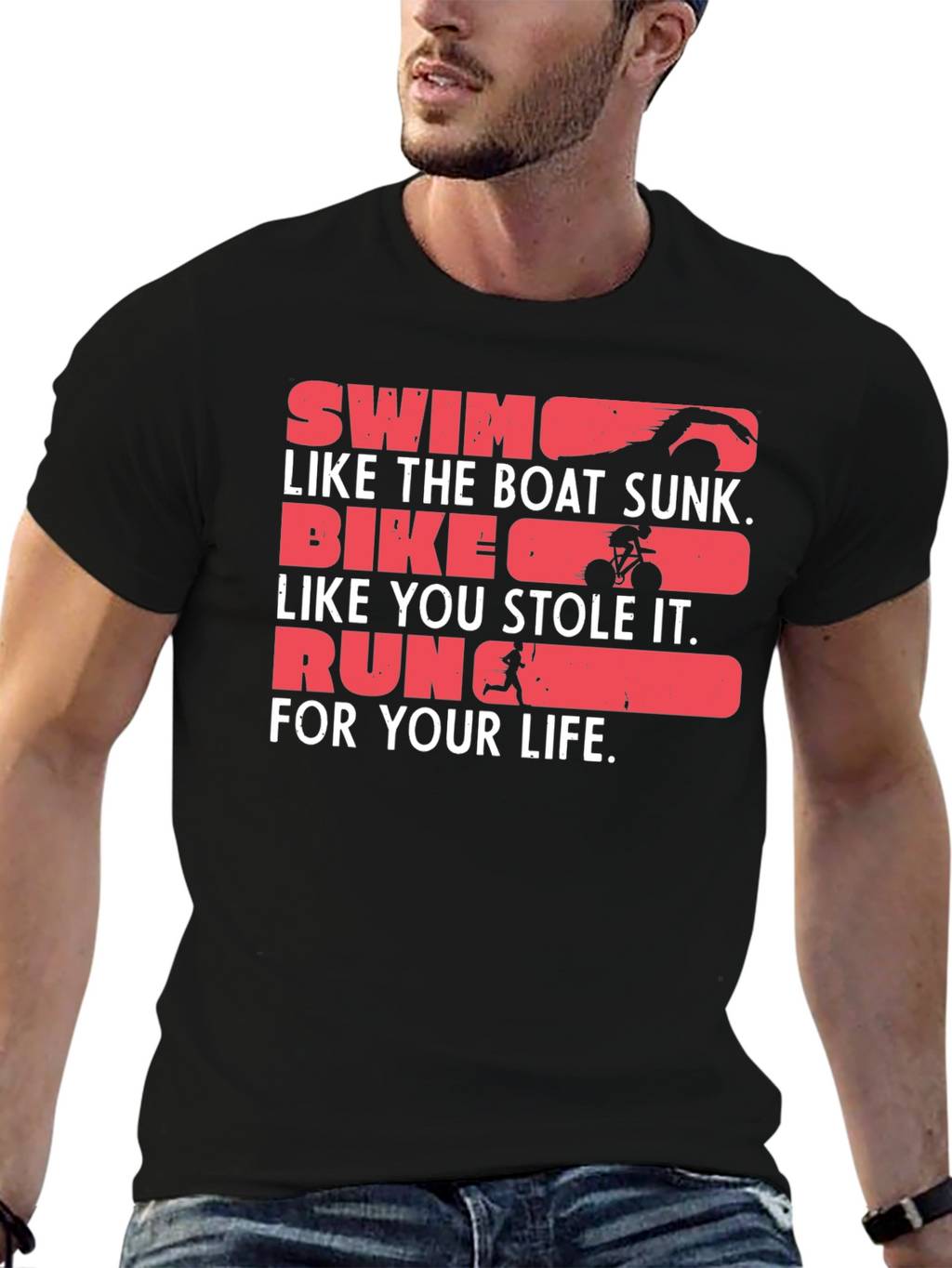 Triathlon Funny Graphic T-Shirt - Swim Bike Run