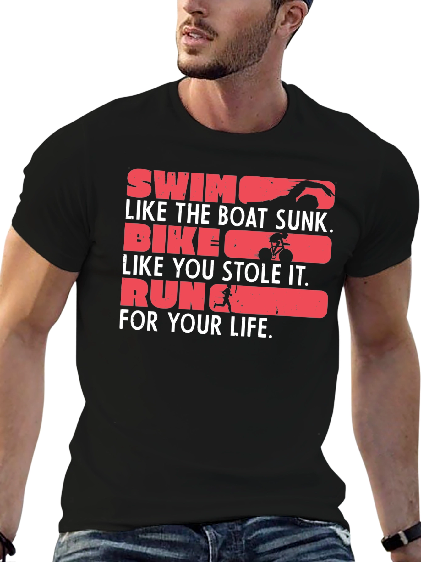 Triathlon Funny Graphic T-Shirt - Swim Bike Run